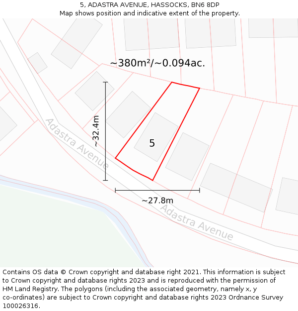 5, ADASTRA AVENUE, HASSOCKS, BN6 8DP: Plot and title map