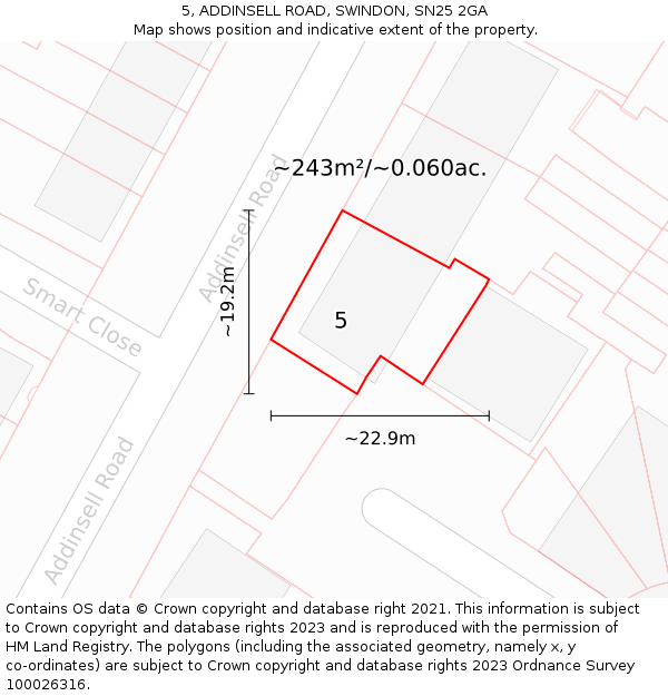 5, ADDINSELL ROAD, SWINDON, SN25 2GA: Plot and title map