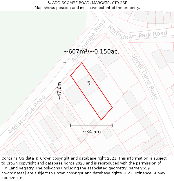 5, ADDISCOMBE ROAD, MARGATE, CT9 2SF: Plot and title map