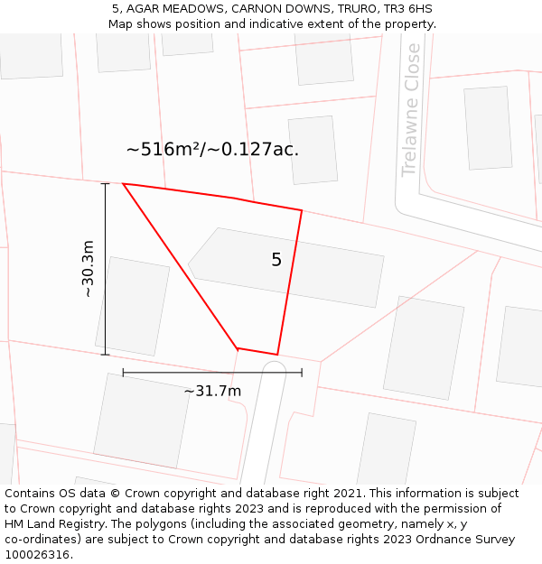 5, AGAR MEADOWS, CARNON DOWNS, TRURO, TR3 6HS: Plot and title map