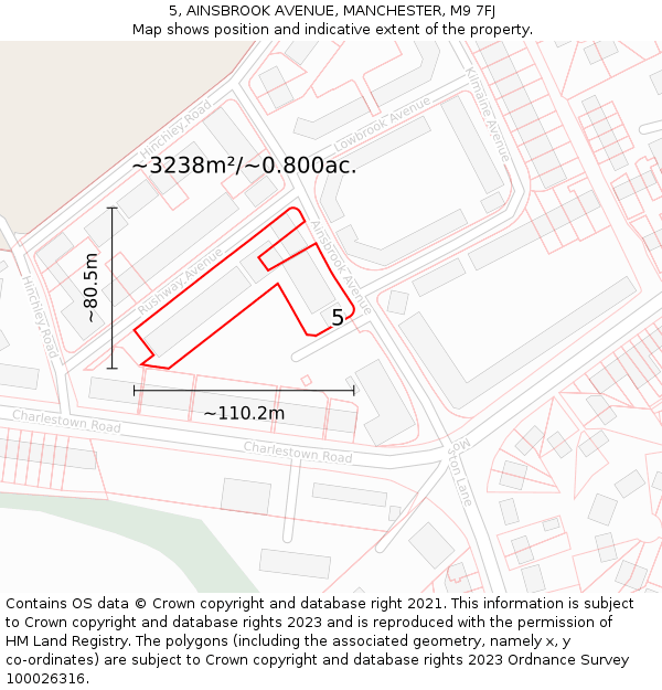 5, AINSBROOK AVENUE, MANCHESTER, M9 7FJ: Plot and title map