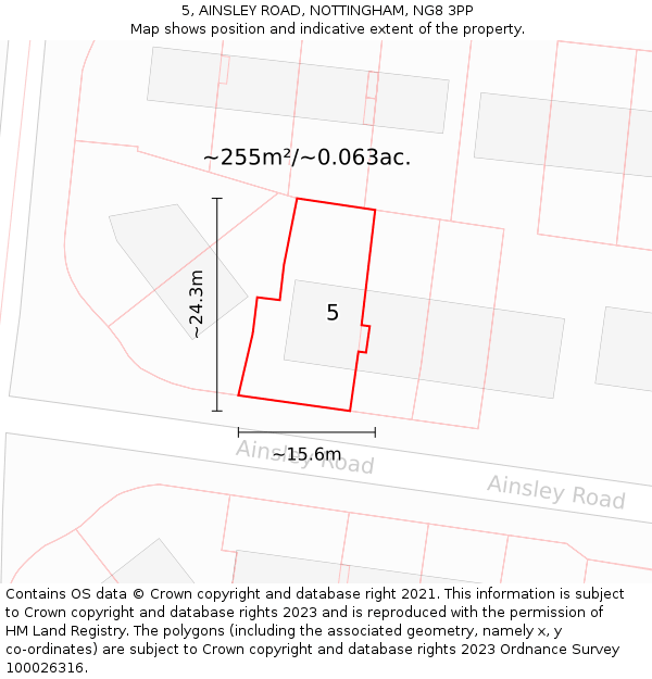 5, AINSLEY ROAD, NOTTINGHAM, NG8 3PP: Plot and title map