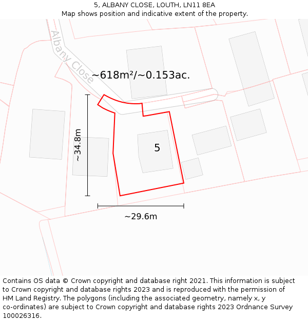 5, ALBANY CLOSE, LOUTH, LN11 8EA: Plot and title map