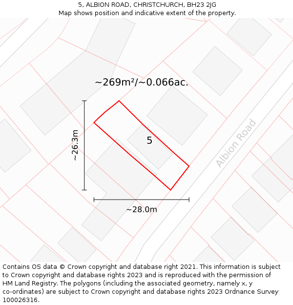 5, ALBION ROAD, CHRISTCHURCH, BH23 2JG: Plot and title map
