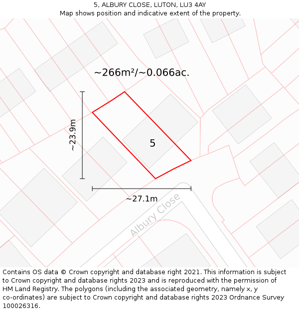 5, ALBURY CLOSE, LUTON, LU3 4AY: Plot and title map