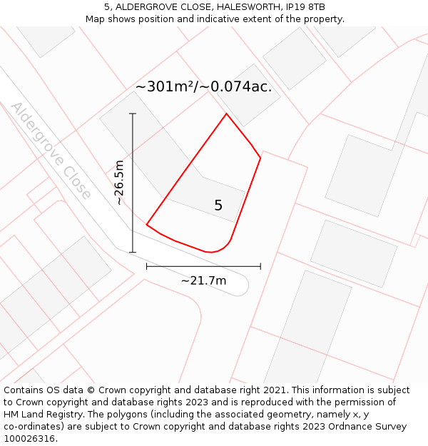 5, ALDERGROVE CLOSE, HALESWORTH, IP19 8TB: Plot and title map