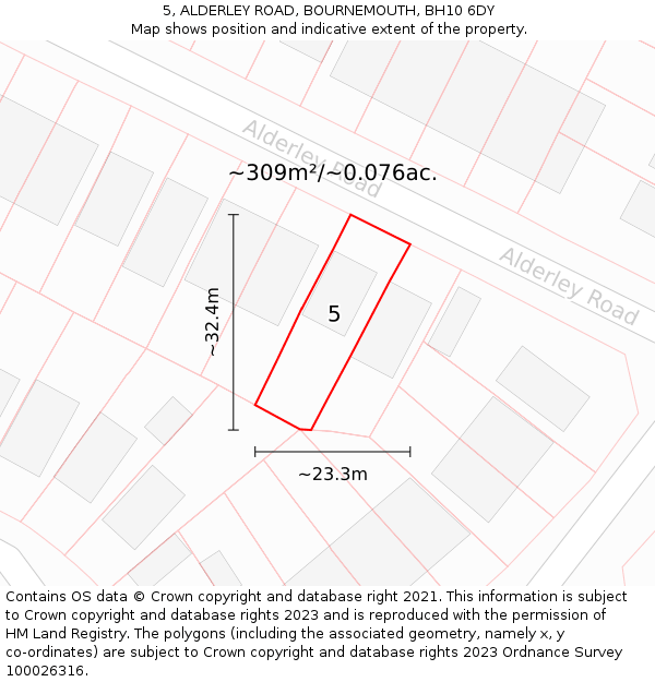 5, ALDERLEY ROAD, BOURNEMOUTH, BH10 6DY: Plot and title map
