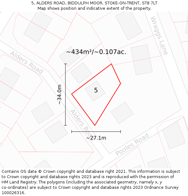 5, ALDERS ROAD, BIDDULPH MOOR, STOKE-ON-TRENT, ST8 7LT: Plot and title map