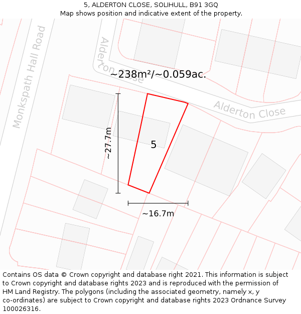 5, ALDERTON CLOSE, SOLIHULL, B91 3GQ: Plot and title map