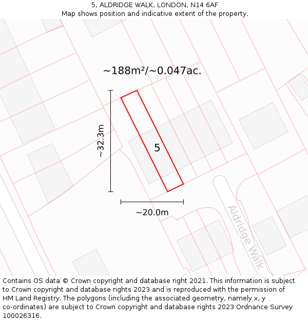 5, ALDRIDGE WALK, LONDON, N14 6AF: Plot and title map