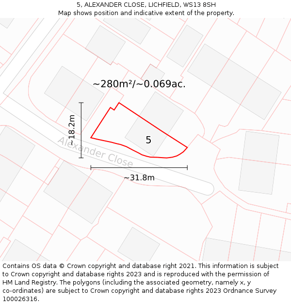 5, ALEXANDER CLOSE, LICHFIELD, WS13 8SH: Plot and title map