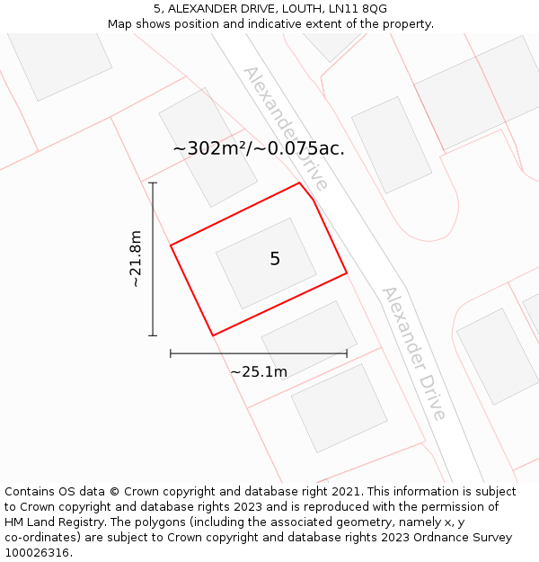 5, ALEXANDER DRIVE, LOUTH, LN11 8QG: Plot and title map