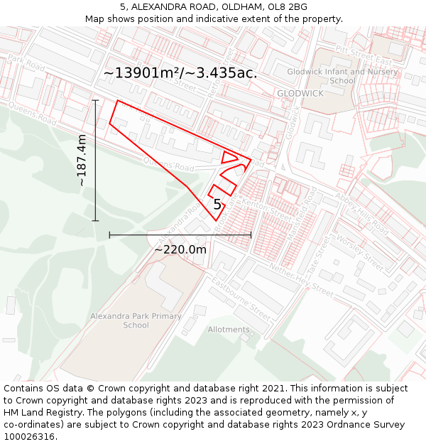 5, ALEXANDRA ROAD, OLDHAM, OL8 2BG: Plot and title map