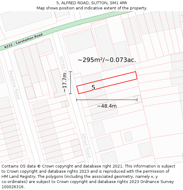 5, ALFRED ROAD, SUTTON, SM1 4RR: Plot and title map