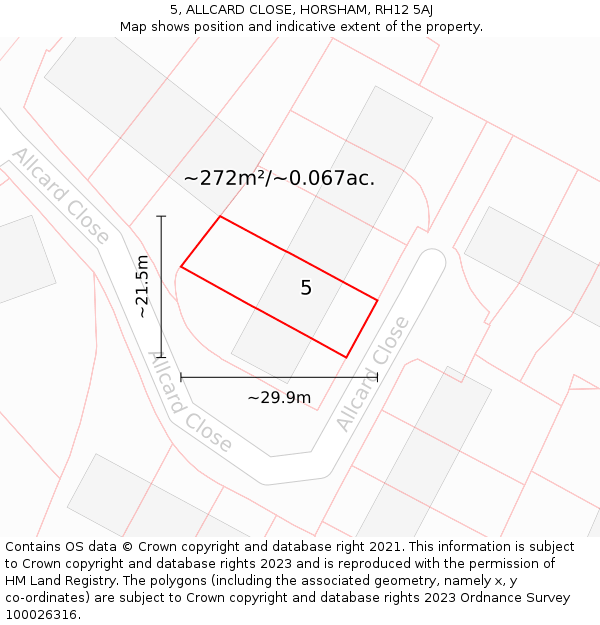 5, ALLCARD CLOSE, HORSHAM, RH12 5AJ: Plot and title map