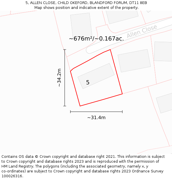 5, ALLEN CLOSE, CHILD OKEFORD, BLANDFORD FORUM, DT11 8EB: Plot and title map