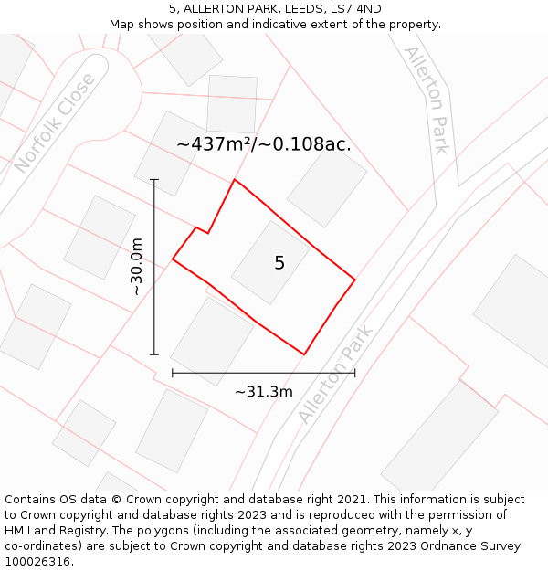 5, ALLERTON PARK, LEEDS, LS7 4ND: Plot and title map