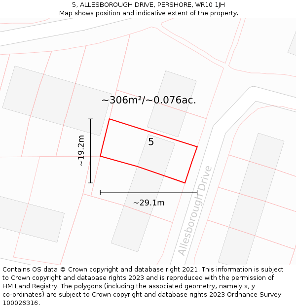 5, ALLESBOROUGH DRIVE, PERSHORE, WR10 1JH: Plot and title map
