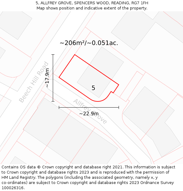 5, ALLFREY GROVE, SPENCERS WOOD, READING, RG7 1FH: Plot and title map