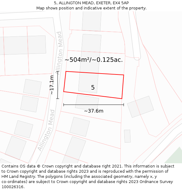 5, ALLINGTON MEAD, EXETER, EX4 5AP: Plot and title map