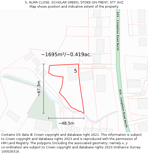 5, ALMA CLOSE, SCHOLAR GREEN, STOKE-ON-TRENT, ST7 3HZ: Plot and title map