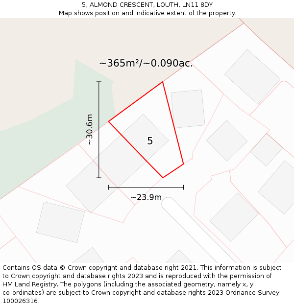 5, ALMOND CRESCENT, LOUTH, LN11 8DY: Plot and title map