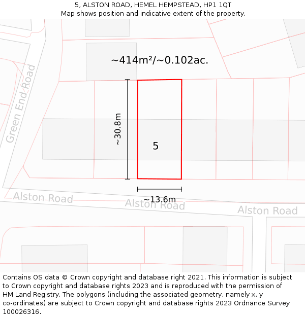 5, ALSTON ROAD, HEMEL HEMPSTEAD, HP1 1QT: Plot and title map