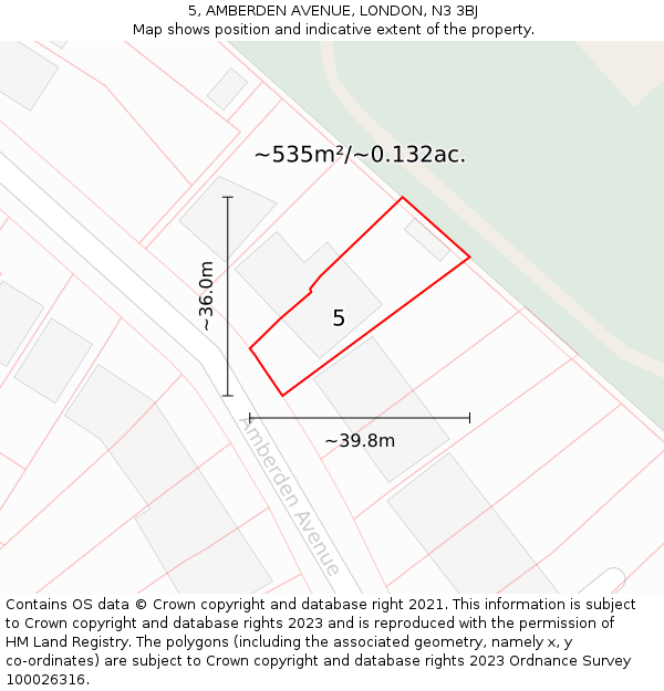 5, AMBERDEN AVENUE, LONDON, N3 3BJ: Plot and title map
