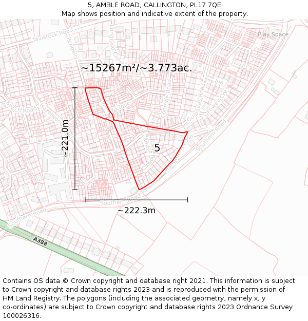 5, AMBLE ROAD, CALLINGTON, PL17 7QE: Plot and title map