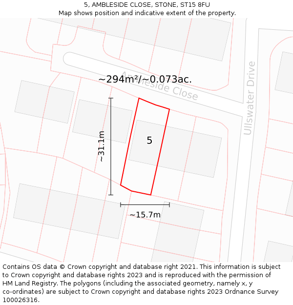 5, AMBLESIDE CLOSE, STONE, ST15 8FU: Plot and title map