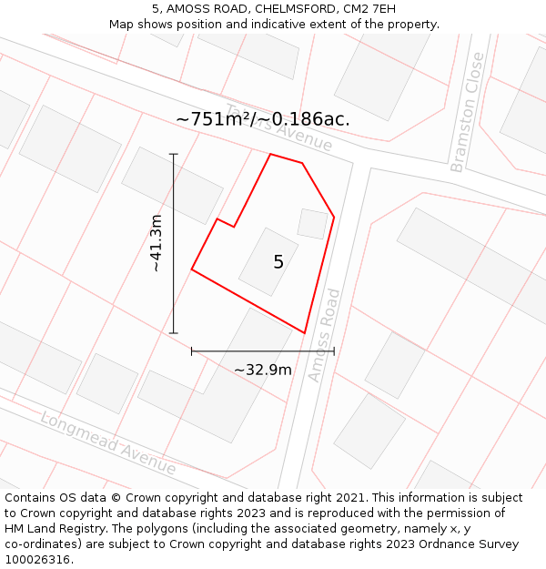 5, AMOSS ROAD, CHELMSFORD, CM2 7EH: Plot and title map