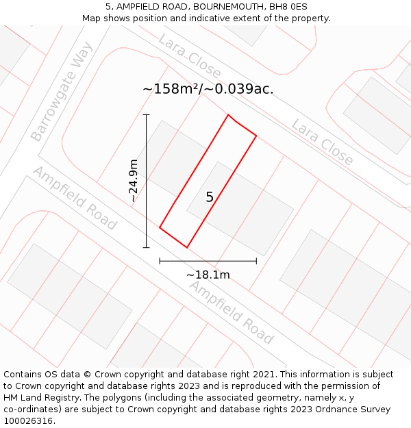 5, AMPFIELD ROAD, BOURNEMOUTH, BH8 0ES: Plot and title map
