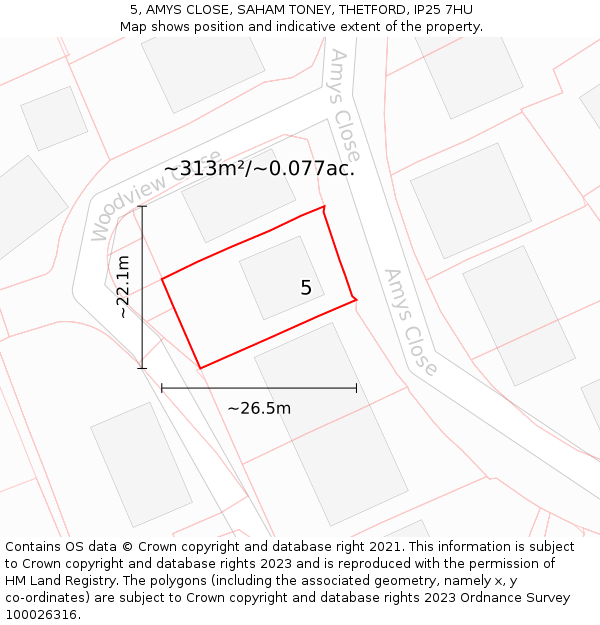 5, AMYS CLOSE, SAHAM TONEY, THETFORD, IP25 7HU: Plot and title map