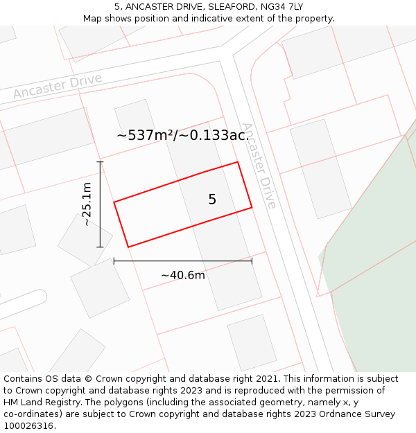 5, ANCASTER DRIVE, SLEAFORD, NG34 7LY: Plot and title map