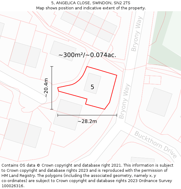 5, ANGELICA CLOSE, SWINDON, SN2 2TS: Plot and title map