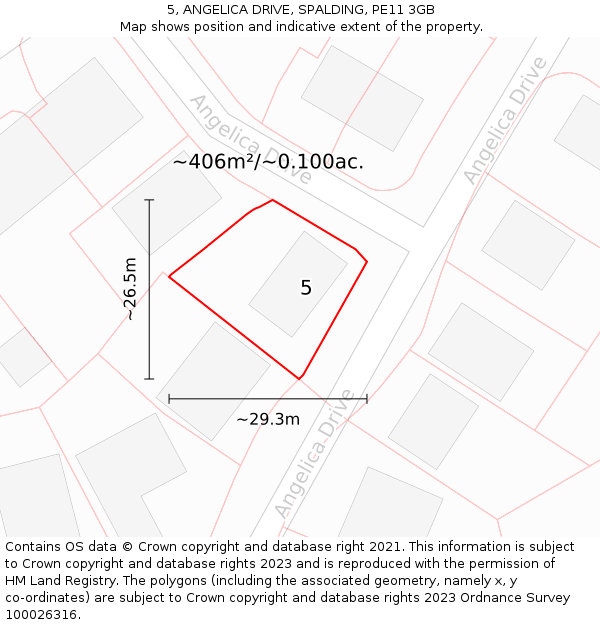 5, ANGELICA DRIVE, SPALDING, PE11 3GB: Plot and title map