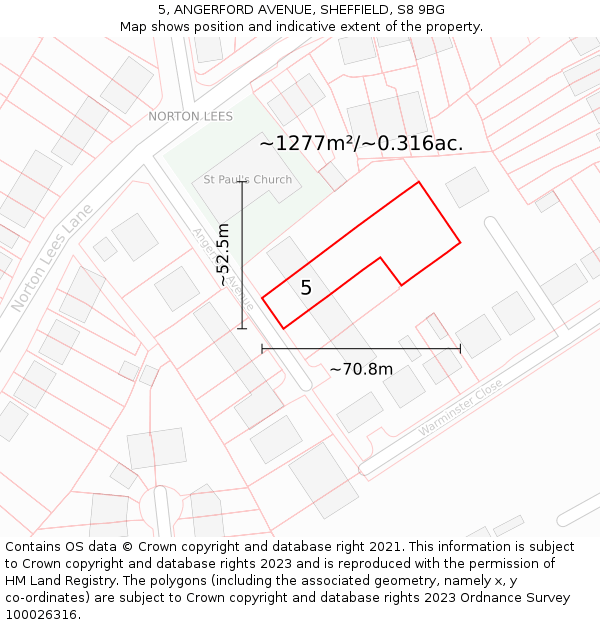 5, ANGERFORD AVENUE, SHEFFIELD, S8 9BG: Plot and title map