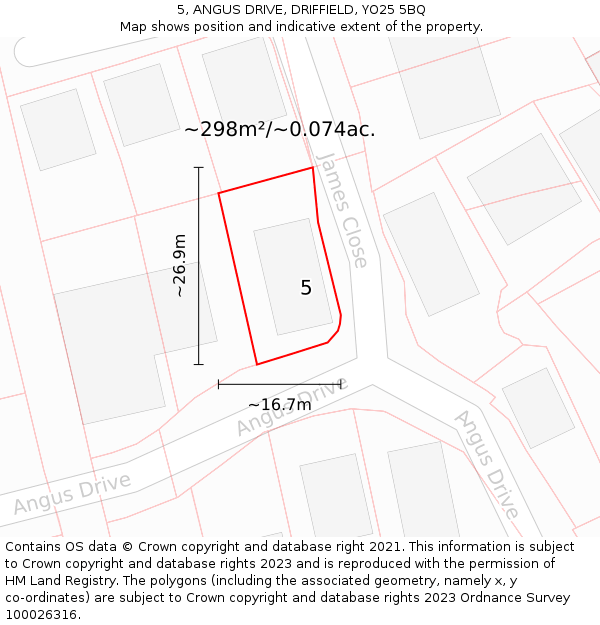 5, ANGUS DRIVE, DRIFFIELD, YO25 5BQ: Plot and title map