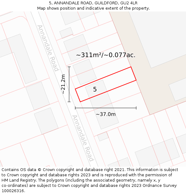 5, ANNANDALE ROAD, GUILDFORD, GU2 4LR: Plot and title map