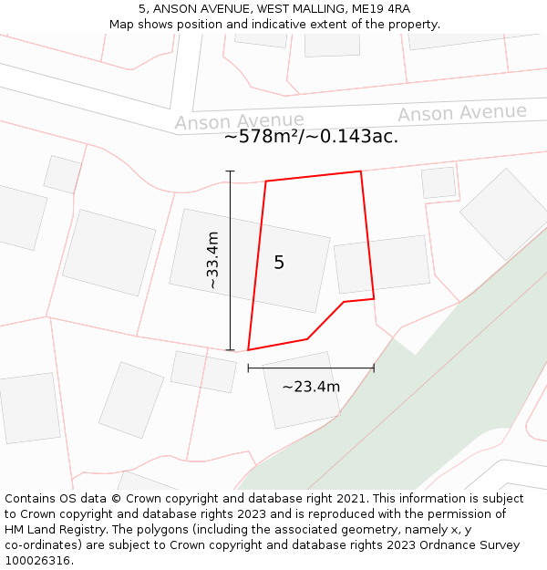 5, ANSON AVENUE, WEST MALLING, ME19 4RA: Plot and title map