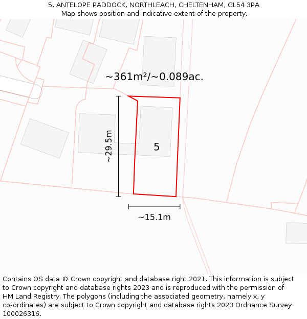 5, ANTELOPE PADDOCK, NORTHLEACH, CHELTENHAM, GL54 3PA: Plot and title map