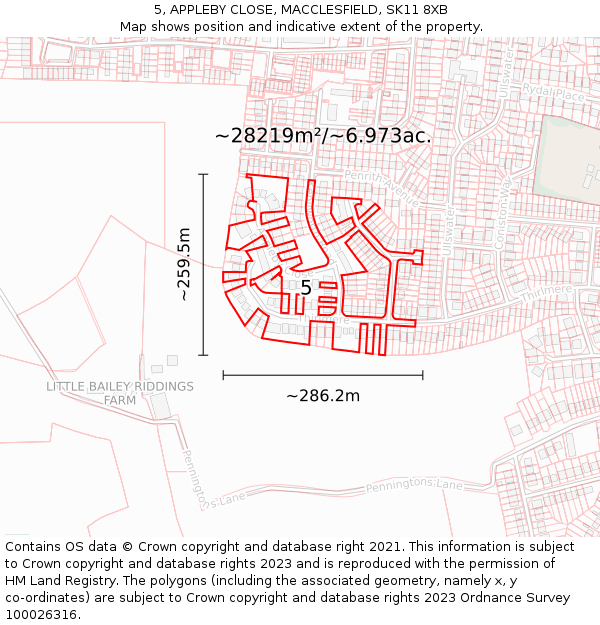 5, APPLEBY CLOSE, MACCLESFIELD, SK11 8XB: Plot and title map