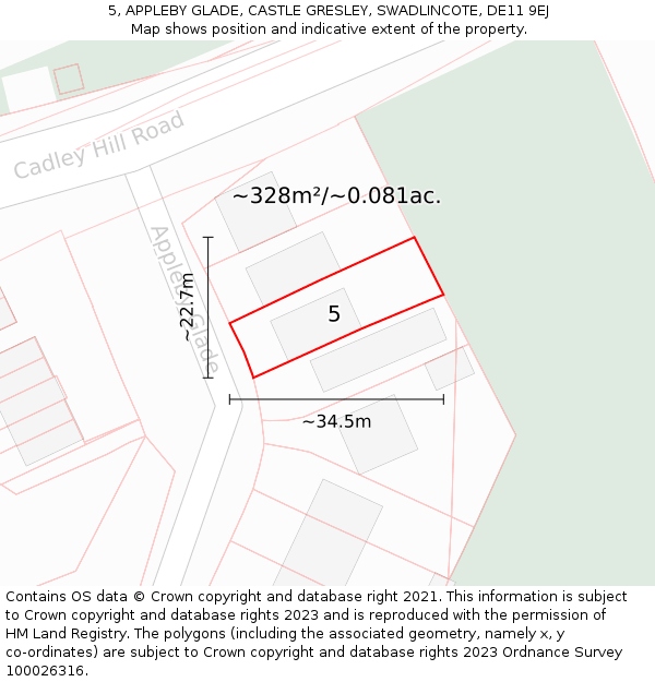 5, APPLEBY GLADE, CASTLE GRESLEY, SWADLINCOTE, DE11 9EJ: Plot and title map