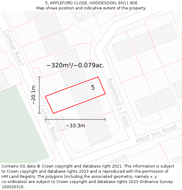 5, APPLEFORD CLOSE, HODDESDON, EN11 9DE: Plot and title map