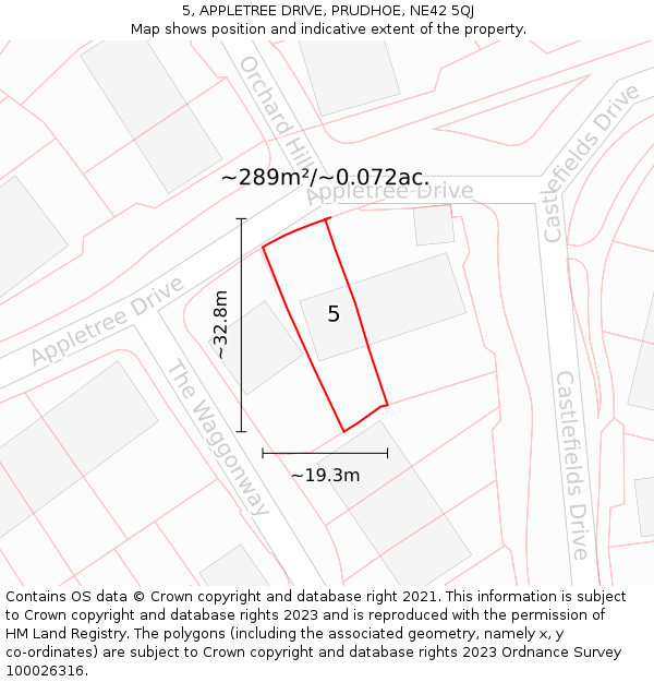 5, APPLETREE DRIVE, PRUDHOE, NE42 5QJ: Plot and title map