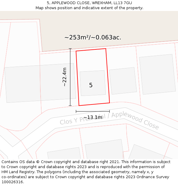 5, APPLEWOOD CLOSE, WREXHAM, LL13 7GU: Plot and title map