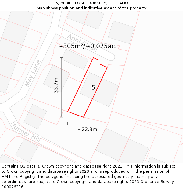 5, APRIL CLOSE, DURSLEY, GL11 4HQ: Plot and title map