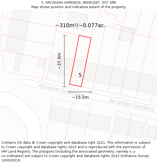 5, ARCADIAN GARDENS, BENFLEET, SS7 2RR: Plot and title map