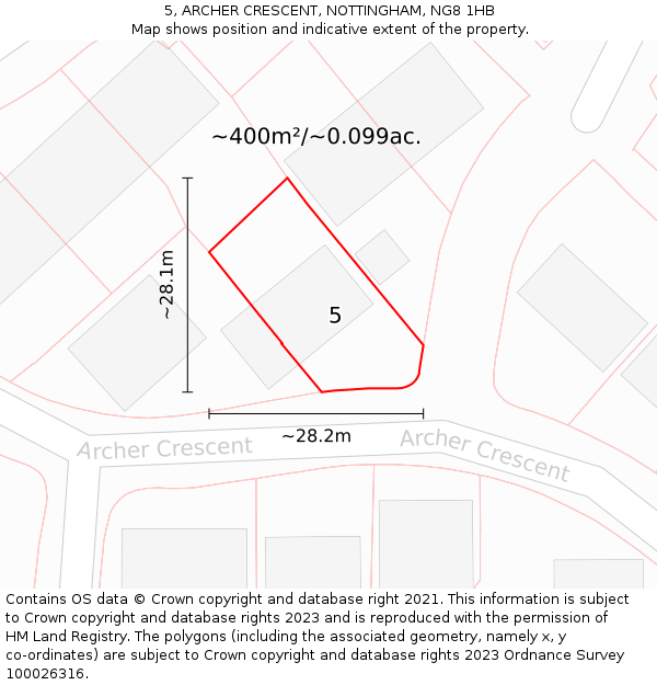 5, ARCHER CRESCENT, NOTTINGHAM, NG8 1HB: Plot and title map