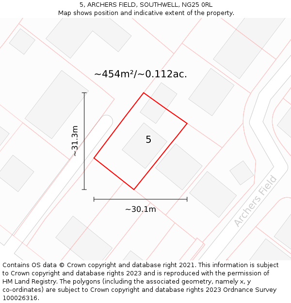 5, ARCHERS FIELD, SOUTHWELL, NG25 0RL: Plot and title map